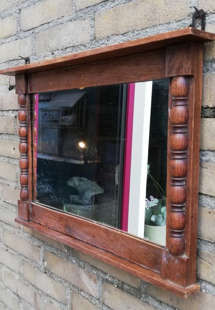 Spiegel. Eikenhout. Ca 1900/1920., Antiek en Kunst, Antiek | Spiegels, Minder dan 50 cm, Minder dan 100 cm, Rechthoekig, Ophalen