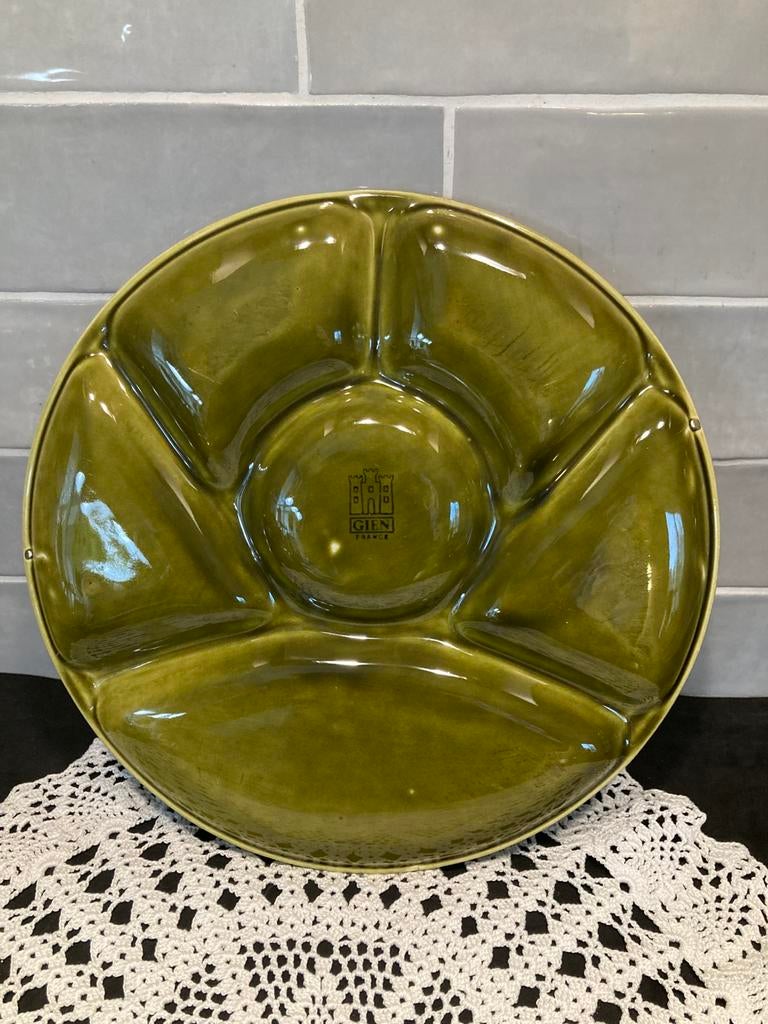 Vintage Frans fonduebord, groen (150426), Huis en Inrichting, Keuken | Servies, Ophalen of Verzenden, Gebruikt, Keramiek, Overige stijlen