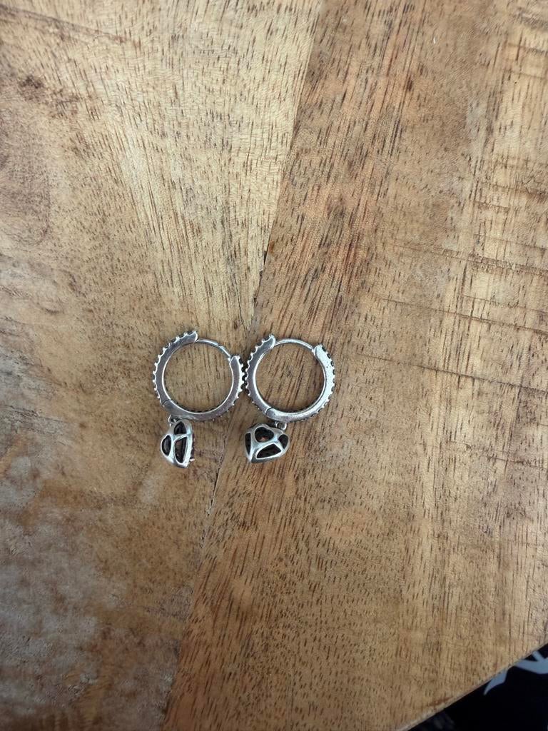 Pandora Sparkling Halo Heart Hoop Oorbellen, Zilver, Ophalen, Met kristal, Hangers