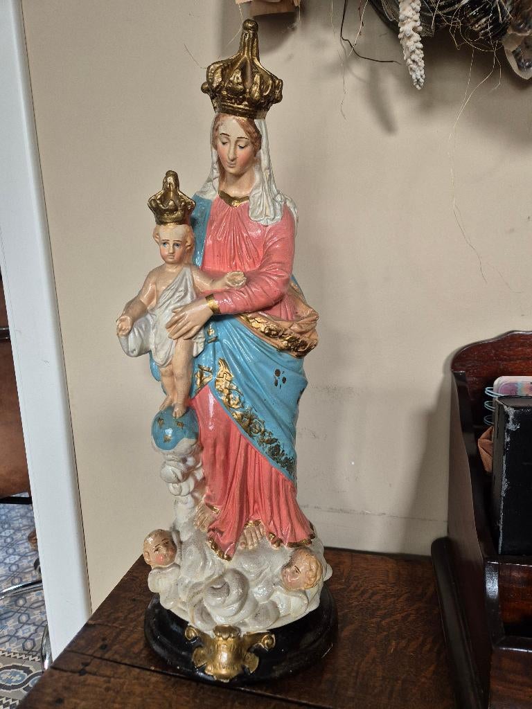 47cm Uniek kleurrijk Mariabeeld en kind, prachtige kleuren, Antiek en Kunst, Ophalen
