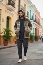 Handgemaakte Nepal hoodie jas met print - Maat M, Verzenden, Zo goed als nieuw, Maat 48/50 (M), Groen