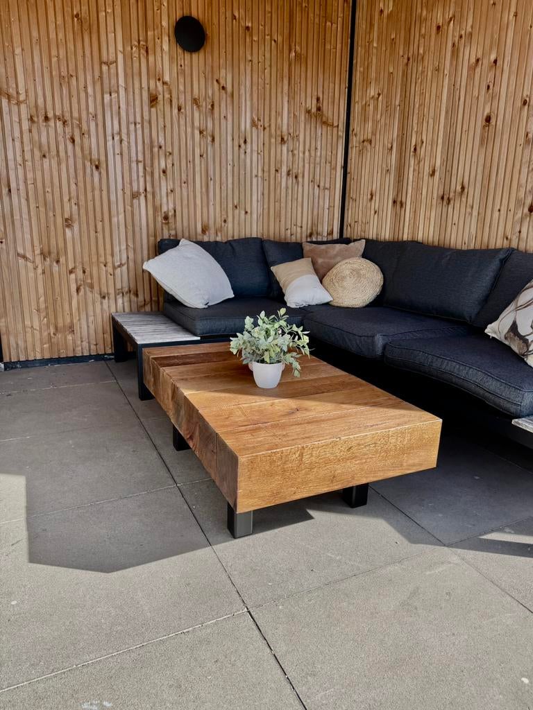 Robuuste Massief Eiken Salontafel | 101x60 |15x15 balken, Huis en Inrichting, Tafels | Salontafels, 100 tot 150 cm, Eikenhout