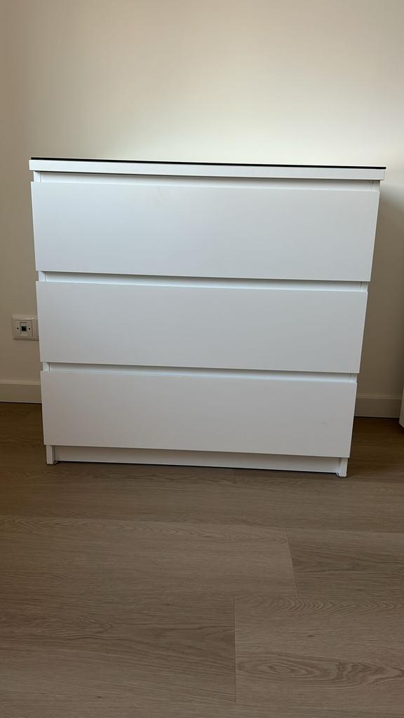 Malm ladekast drie lades, wit 80 x 78 cm, Ophalen, Gebruikt, 50 tot 100 cm, 3 of 4 laden
