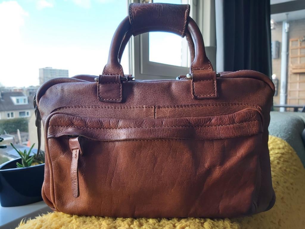 Cognac kleurige, lederen tas incl. optionele schouderband, Ophalen, Gebruikt, Bruin, Handtas