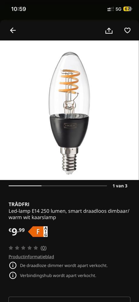 5 IKEA TRÅDFRI E14 smart LED kaarslampen, Huis en Inrichting, Lampen | Overige, Zo goed als nieuw, Ophalen