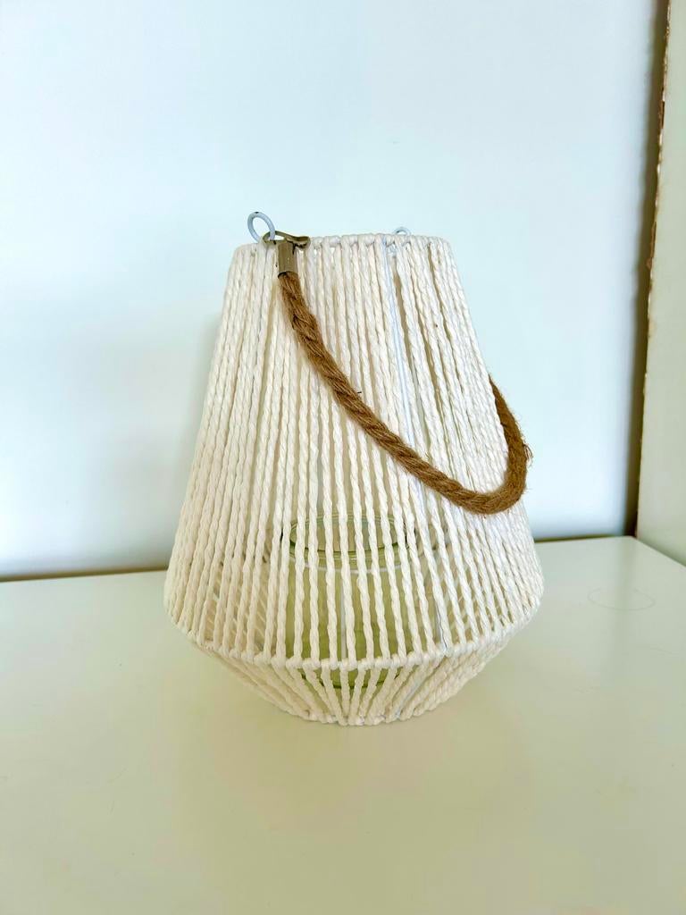 Decoratieve lantaarn met touw en glas, Huis en Inrichting, Woonaccessoires | Kandelaars en Kaarsen, Ophalen, Overige materialen