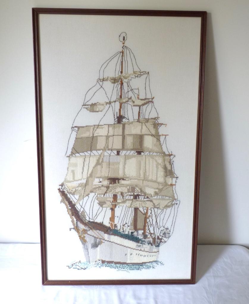 tall ship, driemaster, ingelijst, Antiek en Kunst, Ophalen of Verzenden