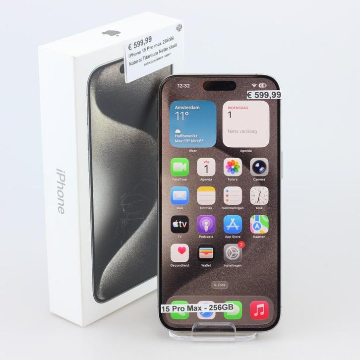 iPhone 15 Pro Max 256GB Natural Titanium, Telecommunicatie, Mobiele telefoons | Apple iPhone, Zo goed als nieuw