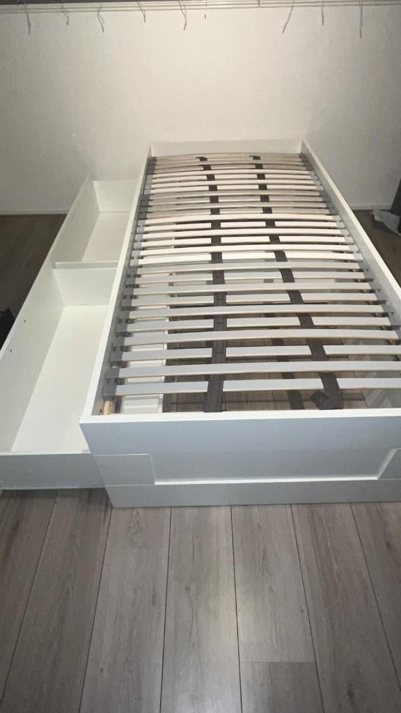 Eenpersoonsbed met lades + lattenbodem, 90 cm, Eenpersoons, Wit, Ophalen of Verzenden