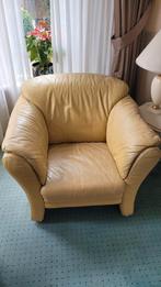 2 gele leren fauteuils met verstelbare rugleuning, Huis en Inrichting, Fauteuils, Gebruikt, Ophalen of Verzenden, 75 tot 100 cm
