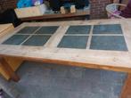 Mooie grote eettafel met leisteen € 30,--, Ophalen, Rechthoekig, Hout