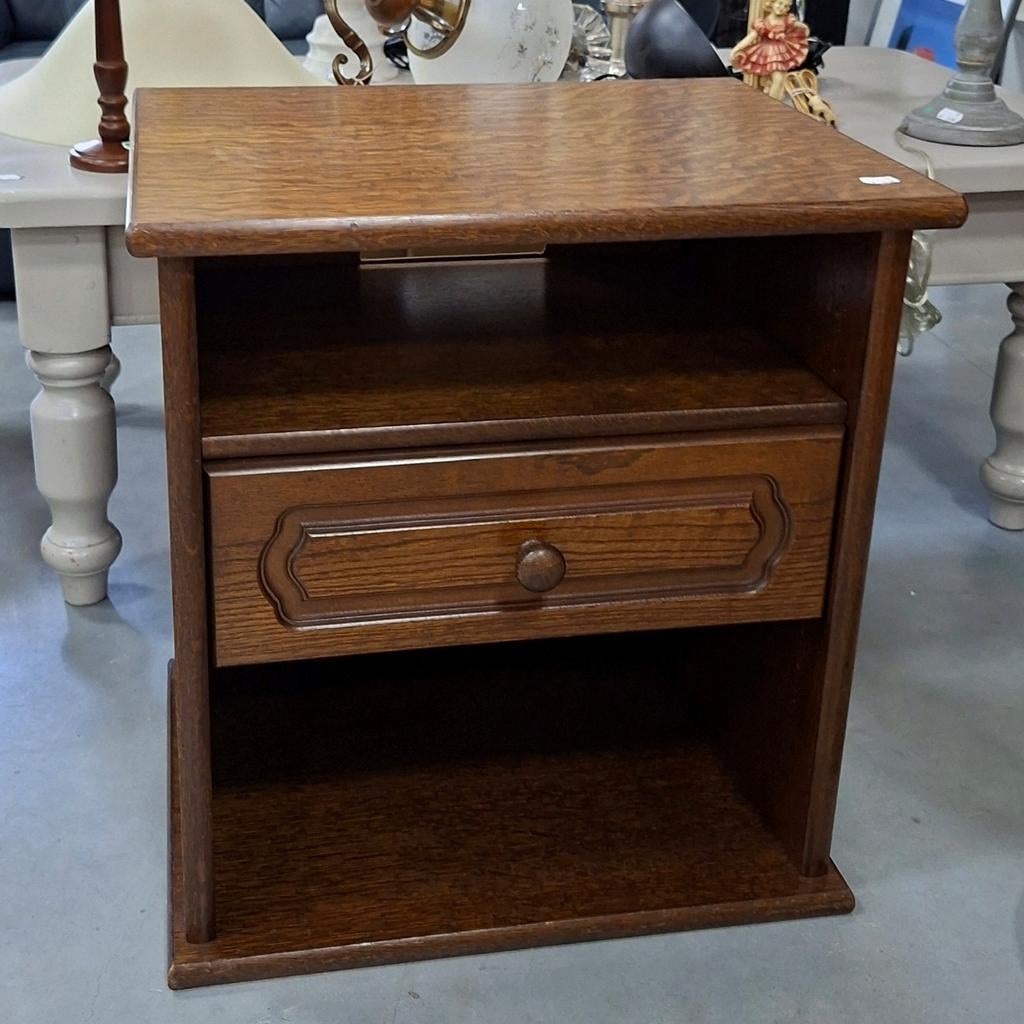 Nachtkastje | lade | 2 opbergvakken | bruin | eiken, Ophalen, Zo goed als nieuw, Overige materialen, Minder dan 45 cm