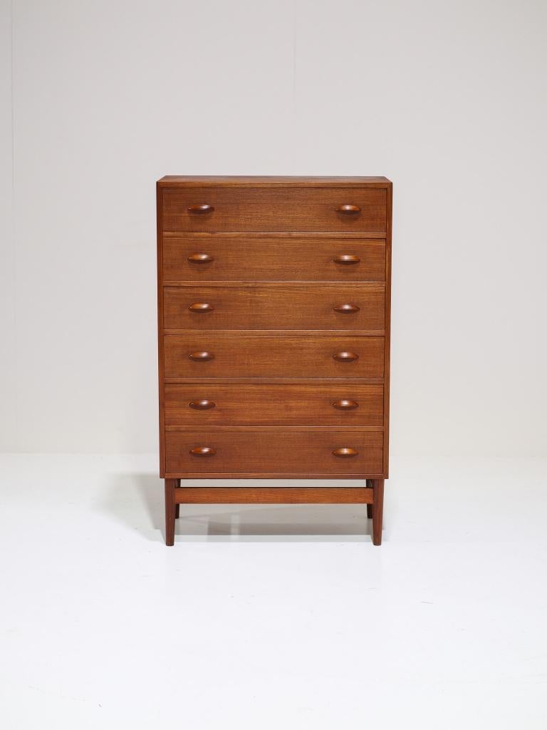 Hoge ladekast teak Deens vintage jaren '60, Ophalen, 100 tot 150 cm, -, Teakhout