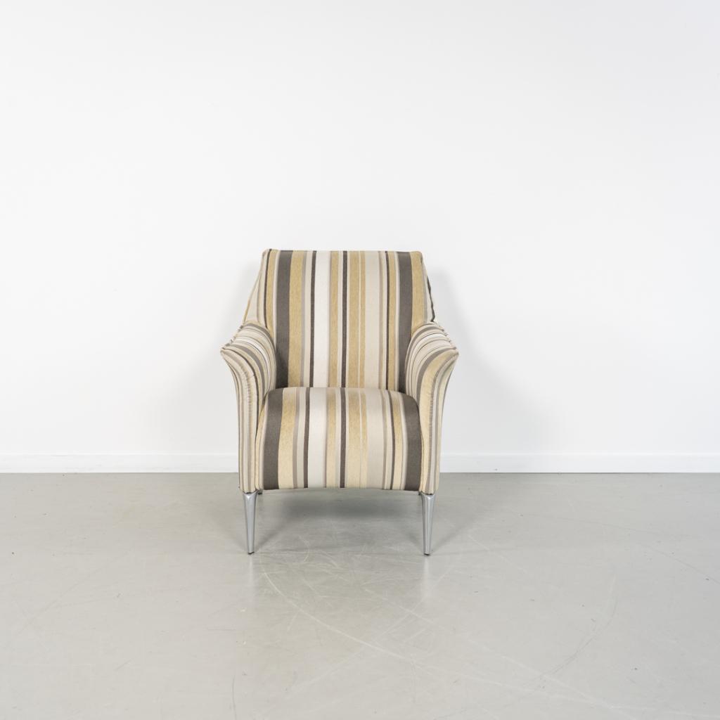 2x Leolux Mayuro Fauteuil Grijs/Wit/Beige Stof - Gestreept, Huis en Inrichting, Fauteuils, Niet ingevuld, Minder dan 75 cm, Niet ingevuld