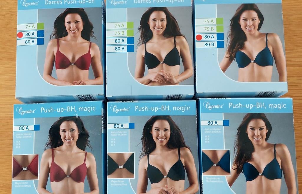 Queentex Push-up BH's, 6 stuks,  80A nieuw in doos, Kleding | Dames, Ondergoed en Lingerie, Ophalen of Verzenden, BH