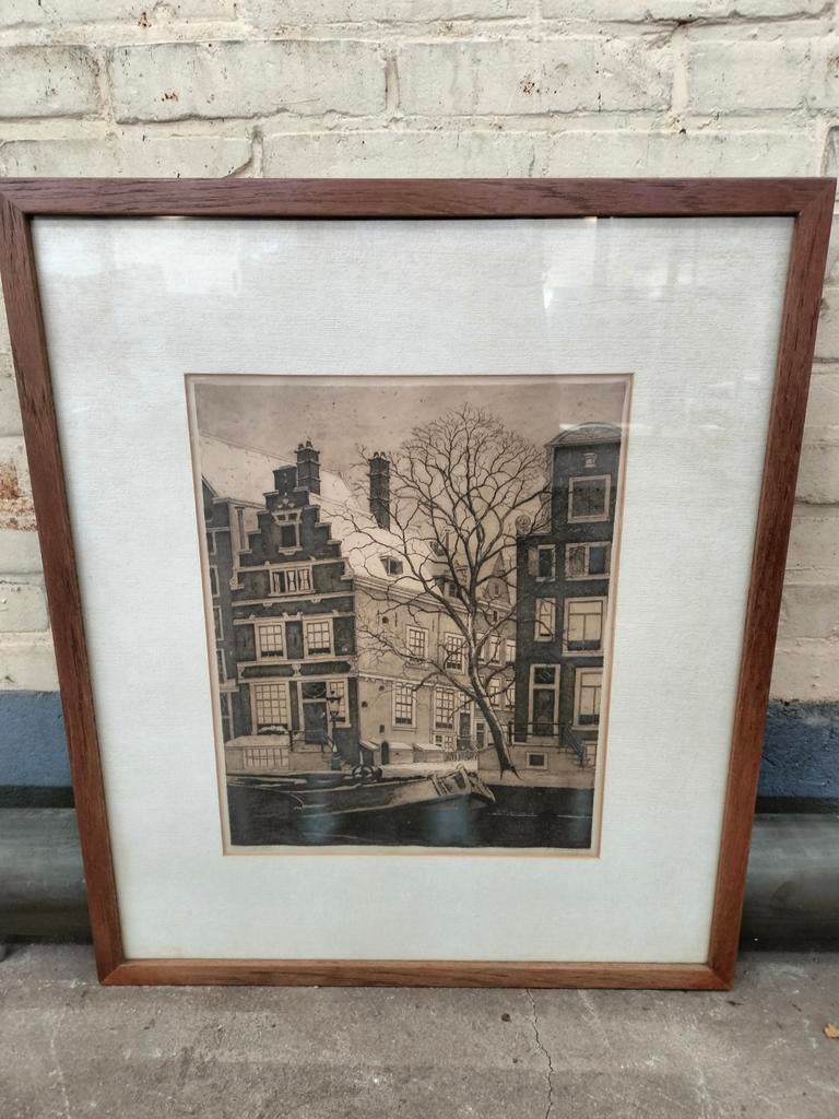 Ingelijste Ets Frans Everbag, Herengracht., Ophalen