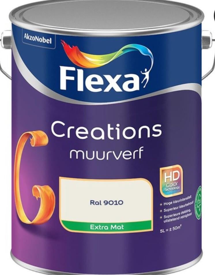 Flexa Creations Muurverf Gebroken Wit, 5 L, Ophalen of Verzenden, Nieuw, Wit