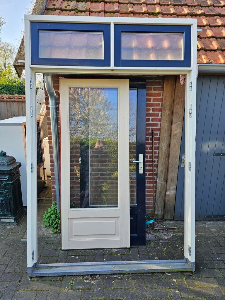 Dubbele hardhouten tuindeuren, Ophalen, Deurkozijn, 150 tot 225 cm, Inclusief glas