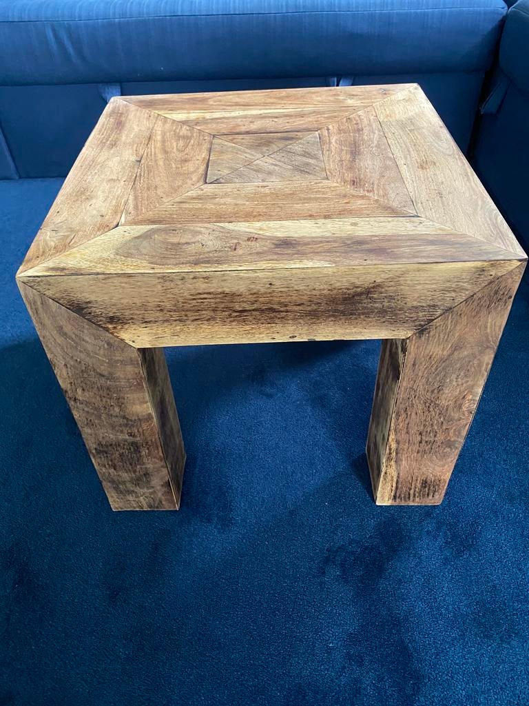 Teakhouten tafel 50x50 cm 2 stuks, 50 tot 100 cm, 50 tot 75 cm, Zo goed als nieuw, Vierkant