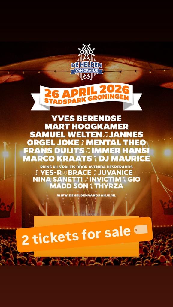 2 tickets helden van oranje groningen, Twee personen