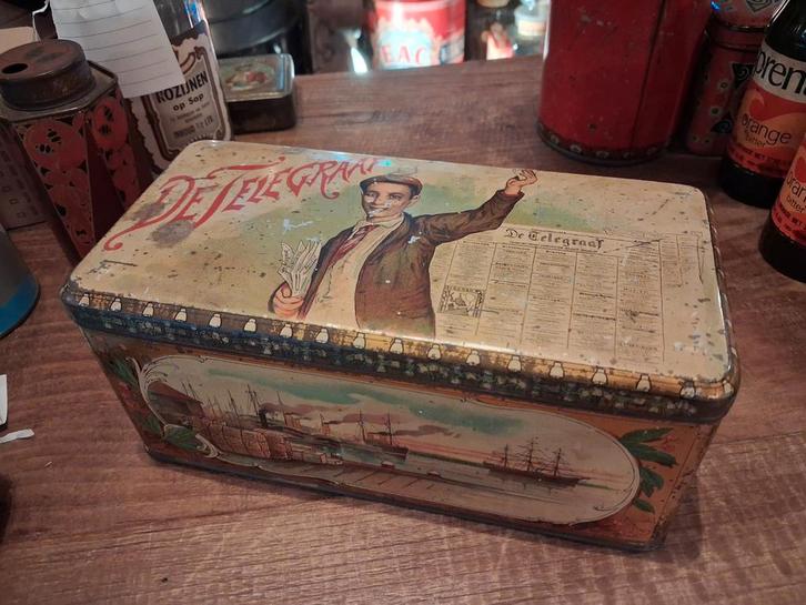 Vintage Telegraaf sigarenblik - Uniek verzamelobject, Verzamelen, Blikken, Gebruikt, Overige, Ophalen of Verzenden