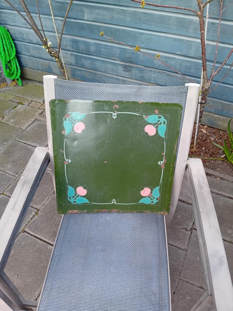 Art nouveau Jugendstil emaille plaat onderplaat?, Antiek en Kunst, Antiek | Emaille, Ophalen of Verzenden