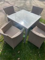 Borek tuinset met 4 stoelen en glazen tafel, 4 zitplaatsen, Gebruikt, Eettafel, Ophalen of Verzenden