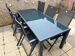 Tuinset met glazen tafel en 6 inklapbare stoelen, Ophalen, Gebruikt, Eettafel, 6 zitplaatsen