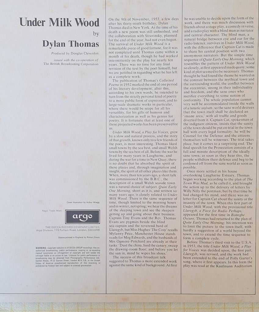 Under Milk Wood, by Dylan Thomas, Richard Burton. 2lp, 1980 - 1989, Zo goed als nieuw, 12 inch, Ophalen
