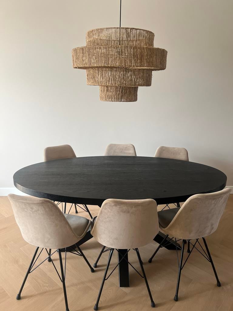 Ovale eettafel 180x100 - Zwart hout, Ophalen, Gebruikt, 50 tot 100 cm, 150 tot 200 cm