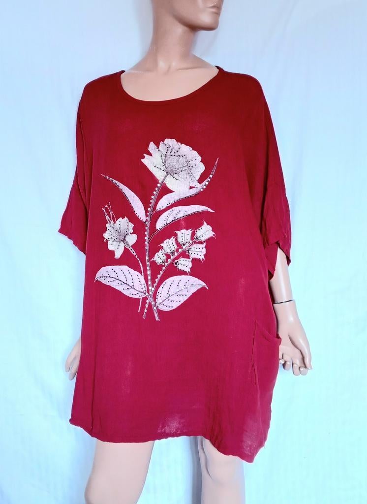 ISABELLA D Oversized  Linnen Blouse / Tuniek , Maat XXL, Verzenden, Zo goed als nieuw, Maat 46/48 (XL) of groter, Rood