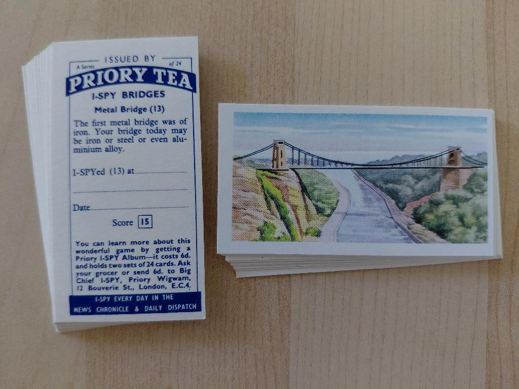 I-Spy Bridges complete set 24 tea cards Priory Tea 1959, Ophalen