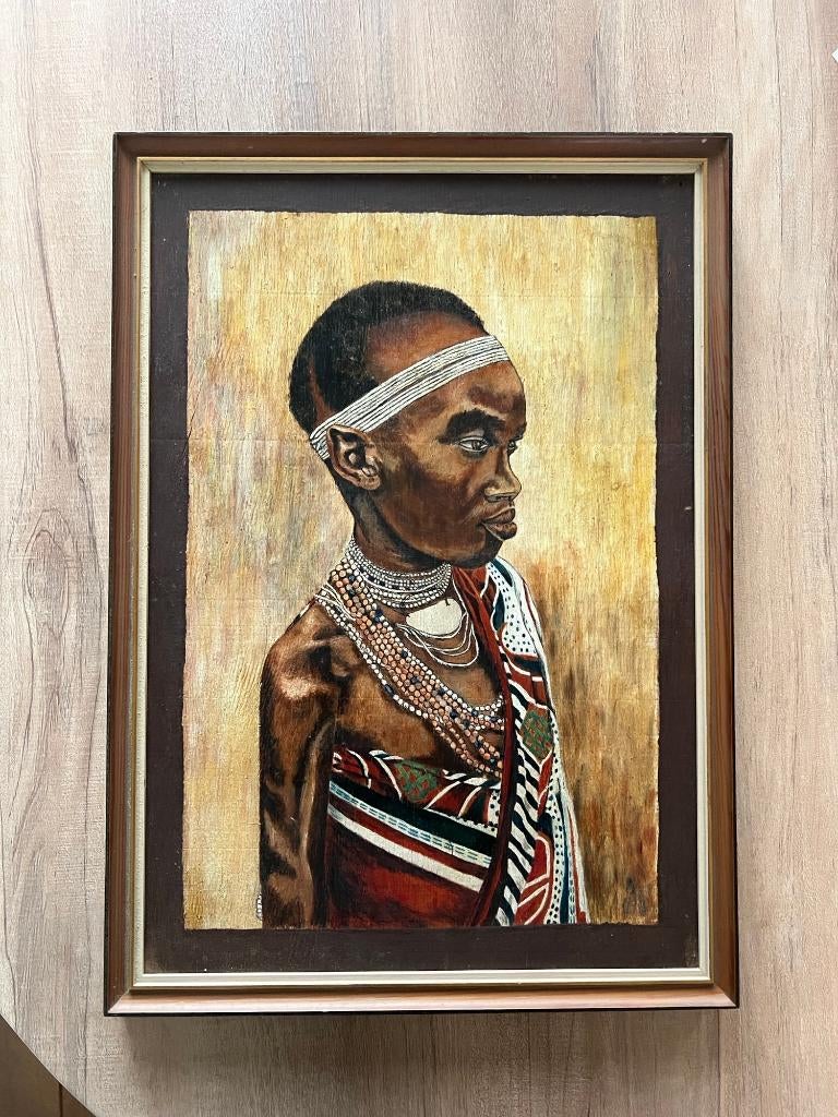Schilderij Afrika Masai '60 kunsthandel Reeker Amsterdam, Ophalen of Verzenden