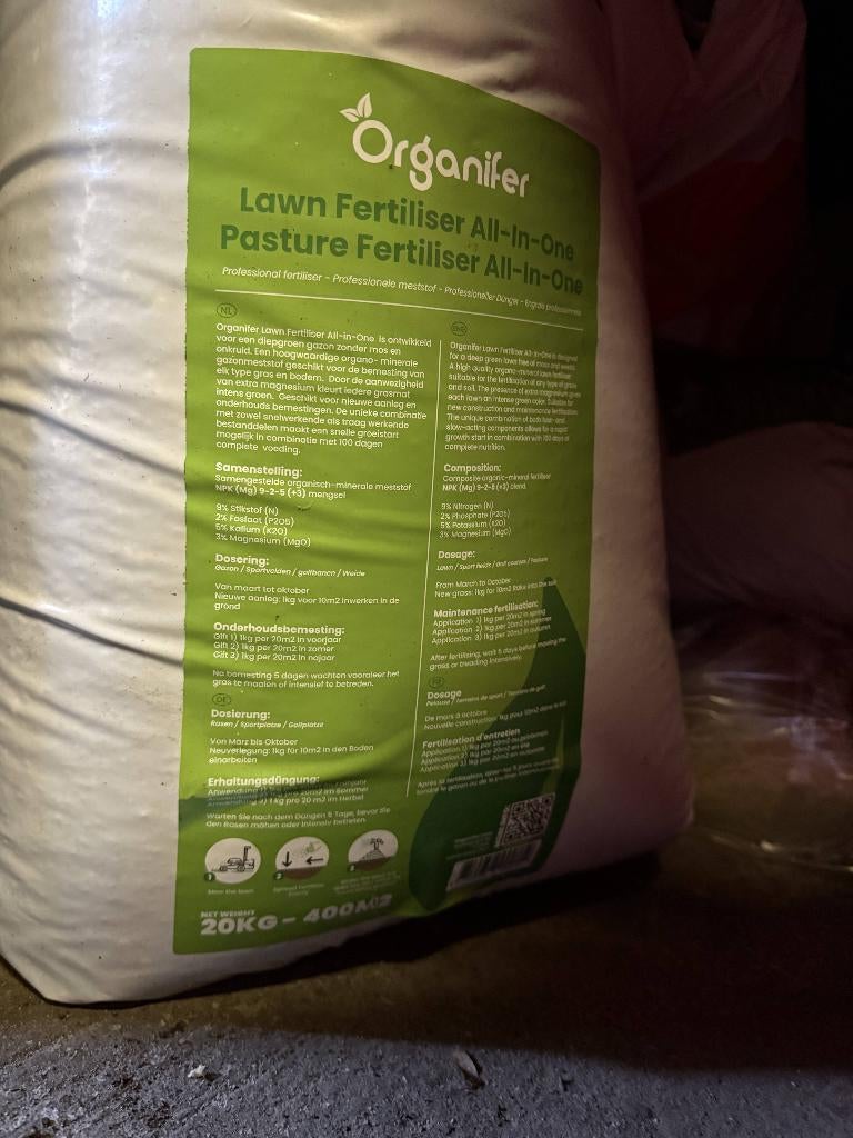 Gazonmest All-In-One 20 kg voor 400 m2- fertilizer Organifer, Tuin en Terras, Ophalen, Mest