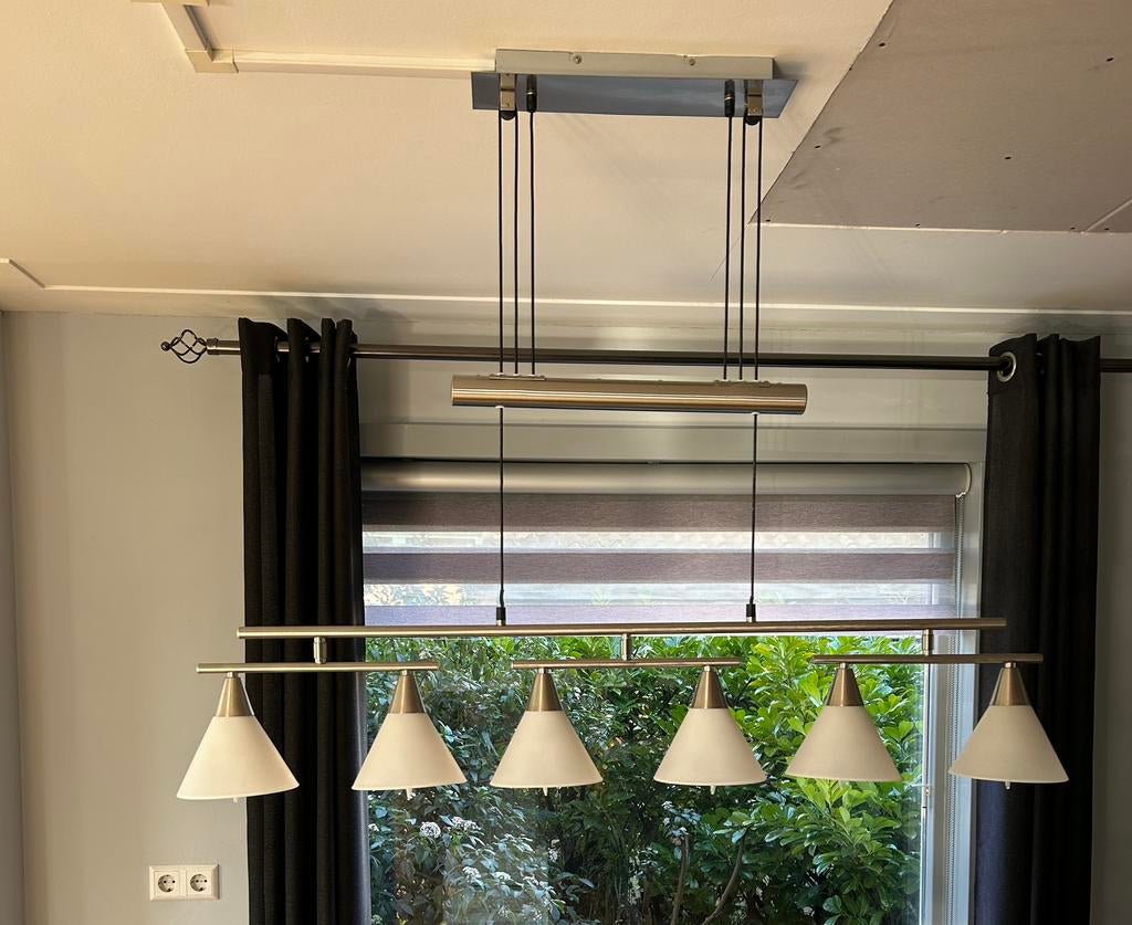 Hanglamp voor boven eetkamertafel 6 lichts, Ophalen, Zo goed als nieuw, 75 cm of meer