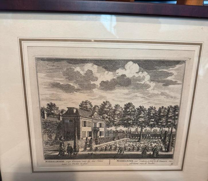 Antieke Gravure 'Middelhoek' - Historisch Gezicht, Antiek en Kunst, Kunst | Etsen en Gravures, Ophalen of Verzenden