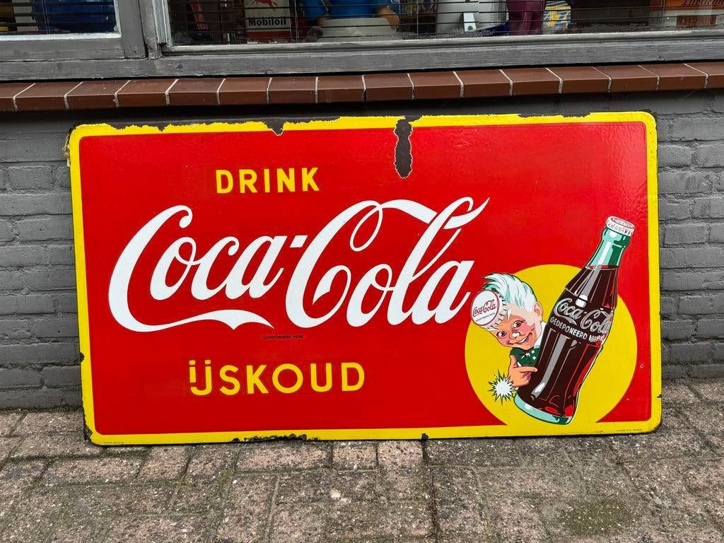 Vintage Coca-Cola Emaille Reclamebord - IJskoud, Ophalen