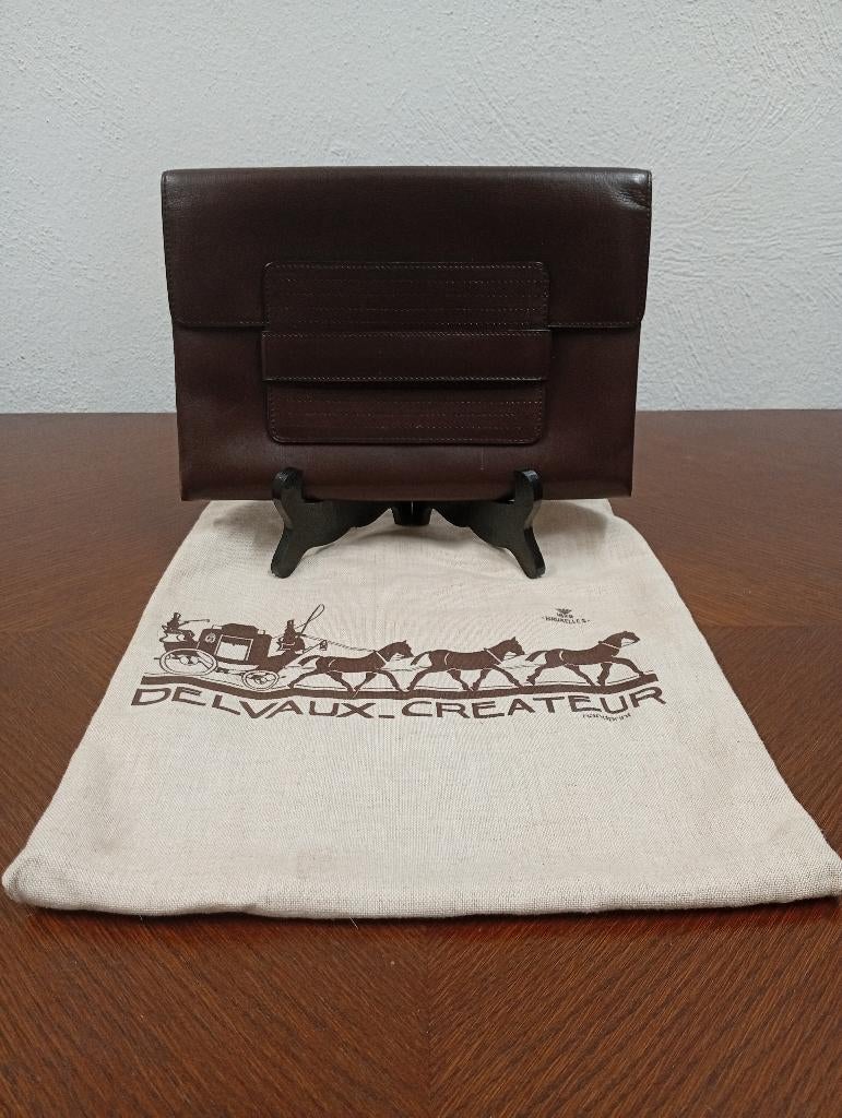Unieke Vintage Delvaux Pochette – "Koets" Logo, Sieraden, Tassen en Uiterlijk, Ophalen of Verzenden, Zo goed als nieuw, Bruin