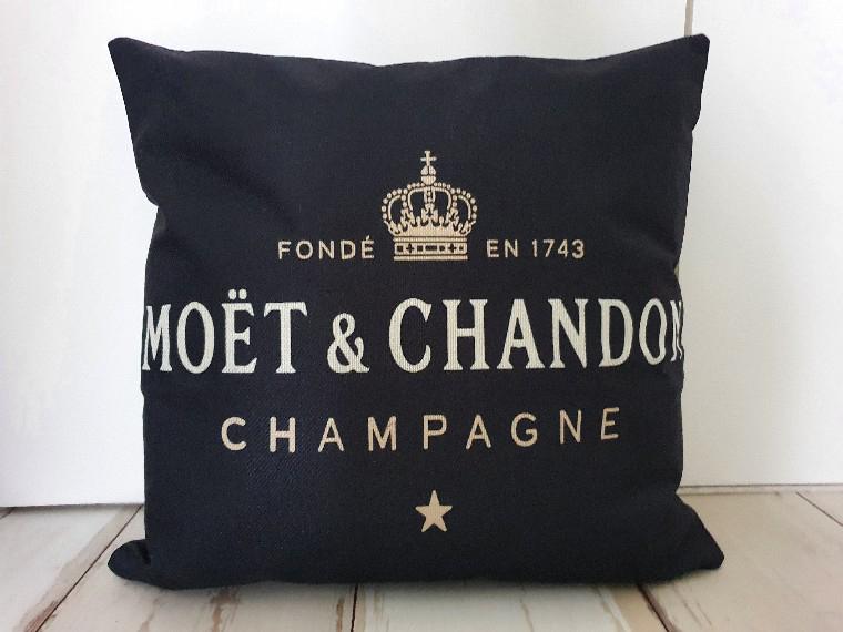 Moët&Chandon Linnen Weerszijden Geprinte Kussenhoes 45cm., Ophalen of Verzenden, Zo goed als nieuw, Vierkant