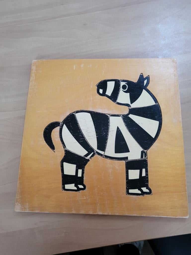 Houten inlegpuzzels: Zebra, Schildpad, Katten (3 stuks), 2 tot 4 jaar, Gebruikt, Ophalen of Verzenden, Van hout