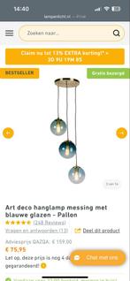 Hanglamp met blauwe glazen bollen, Ophalen, Gebruikt, Glas, 75 cm of meer