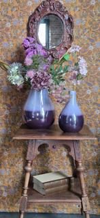 2 lila paarse vazen met kunstbloemen en kunsttakken !, Overige kleuren, 50 tot 75 cm, Ophalen of Verzenden, Glas