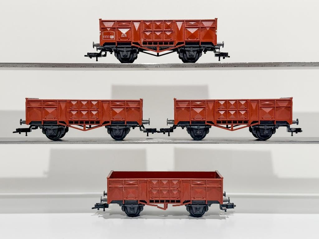 FLM: 5012 set van 4 korte hoge open bak wagons voor H0-spoor, Ophalen, Gebruikt, Gelijkstroom, Fleischmann