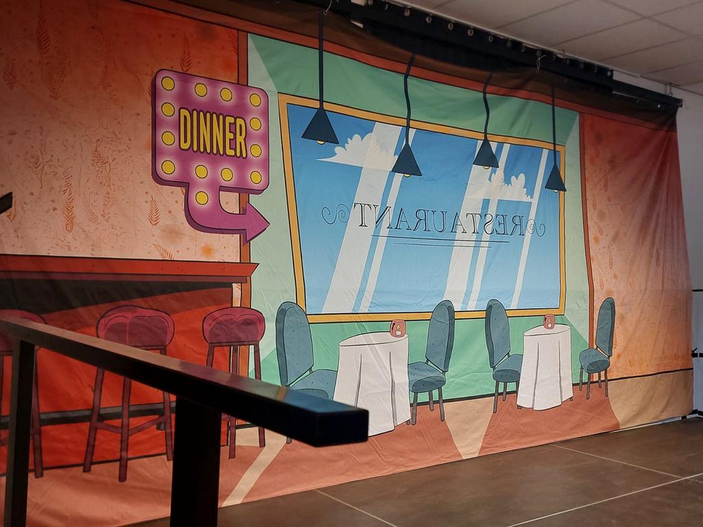 Achtergronddoek musical groep 8 - Vlam in de pan, Ophalen, Gebruikt, Versiering, Overige