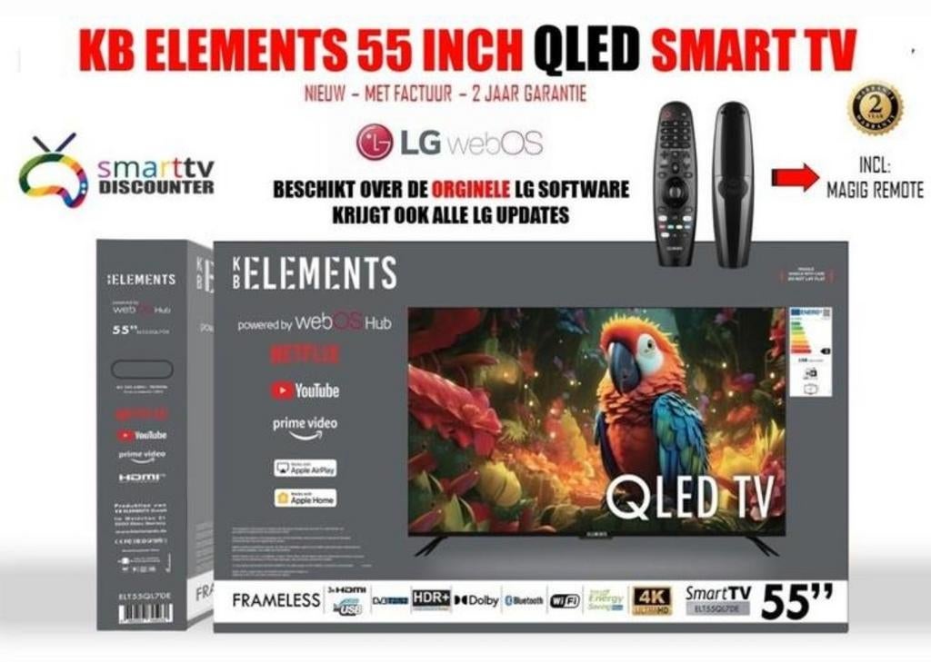 KB ELEMENT 55 INCH QLED SMART TV, QLED, 50 Hz, Nieuw, 100 cm of meer