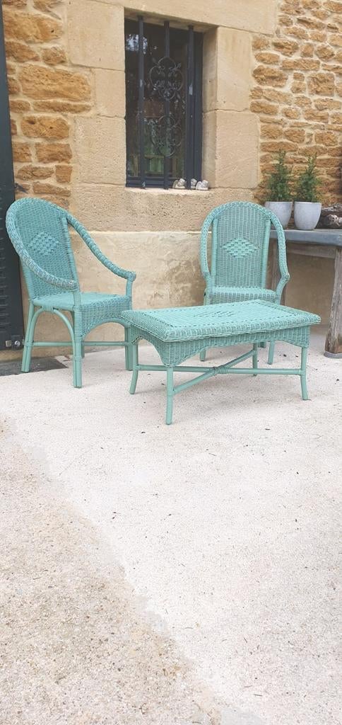 3 dlg set stevig vintage rieten tuinset serre overkapping, Ophalen of Verzenden