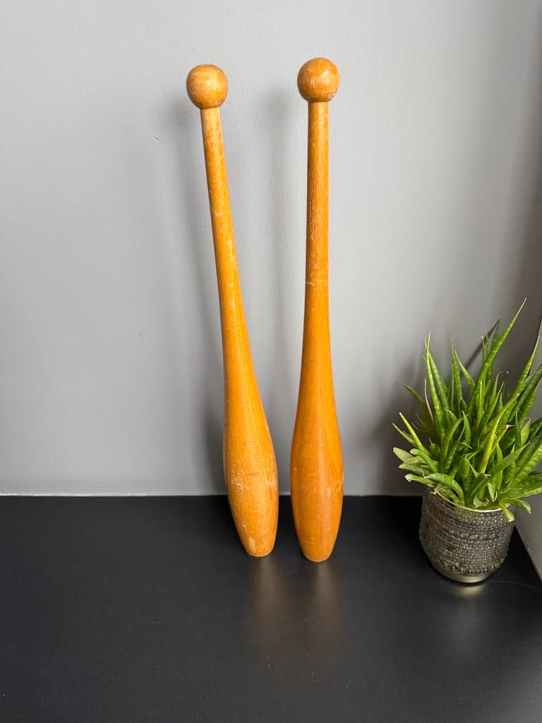 Oude houten gym knotsen - Vintage sportattributen, Ophalen of Verzenden
