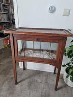 Antieke houten theewagen/serveerwagen met glazen vitrine, Ophalen of Verzenden