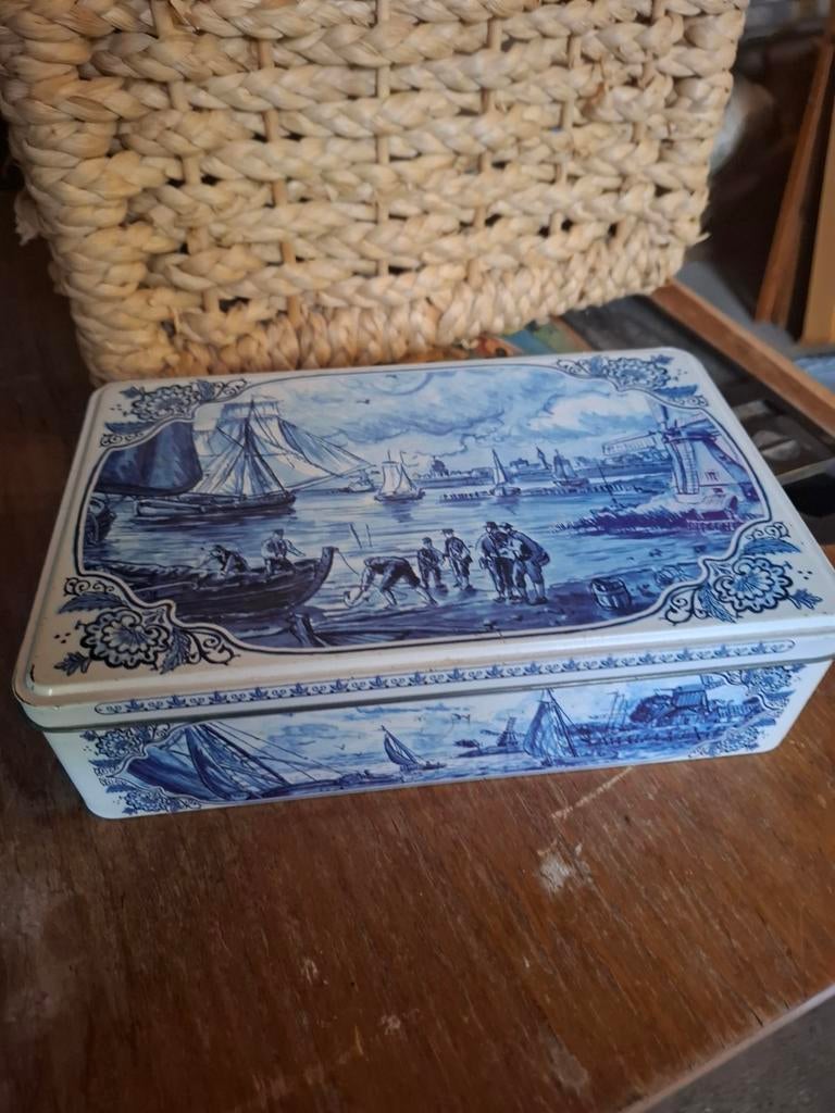 Delfts blauw blik met Hollandse taferelen, Ophalen of Verzenden