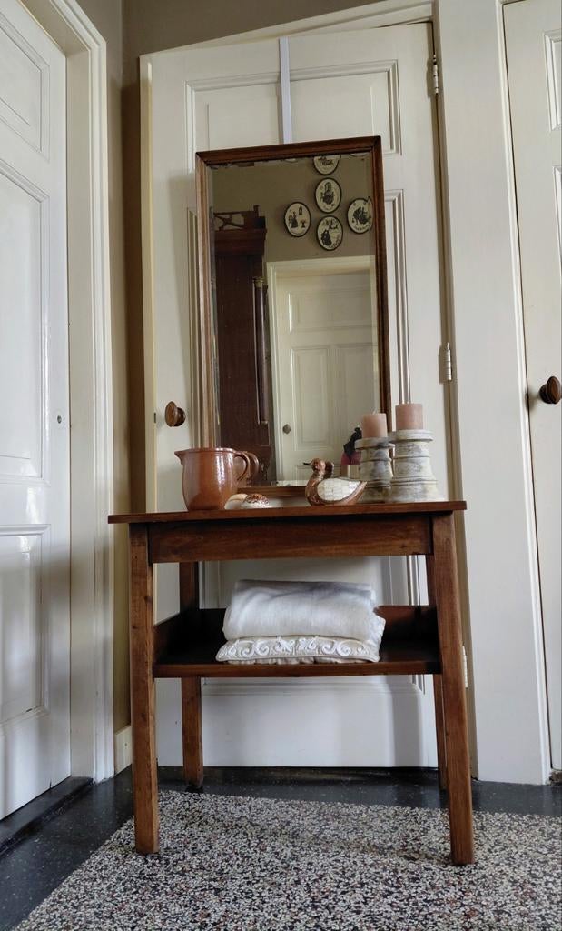 Brocante hoge bijzettafel sidetable cafétafel eiken, Ophalen